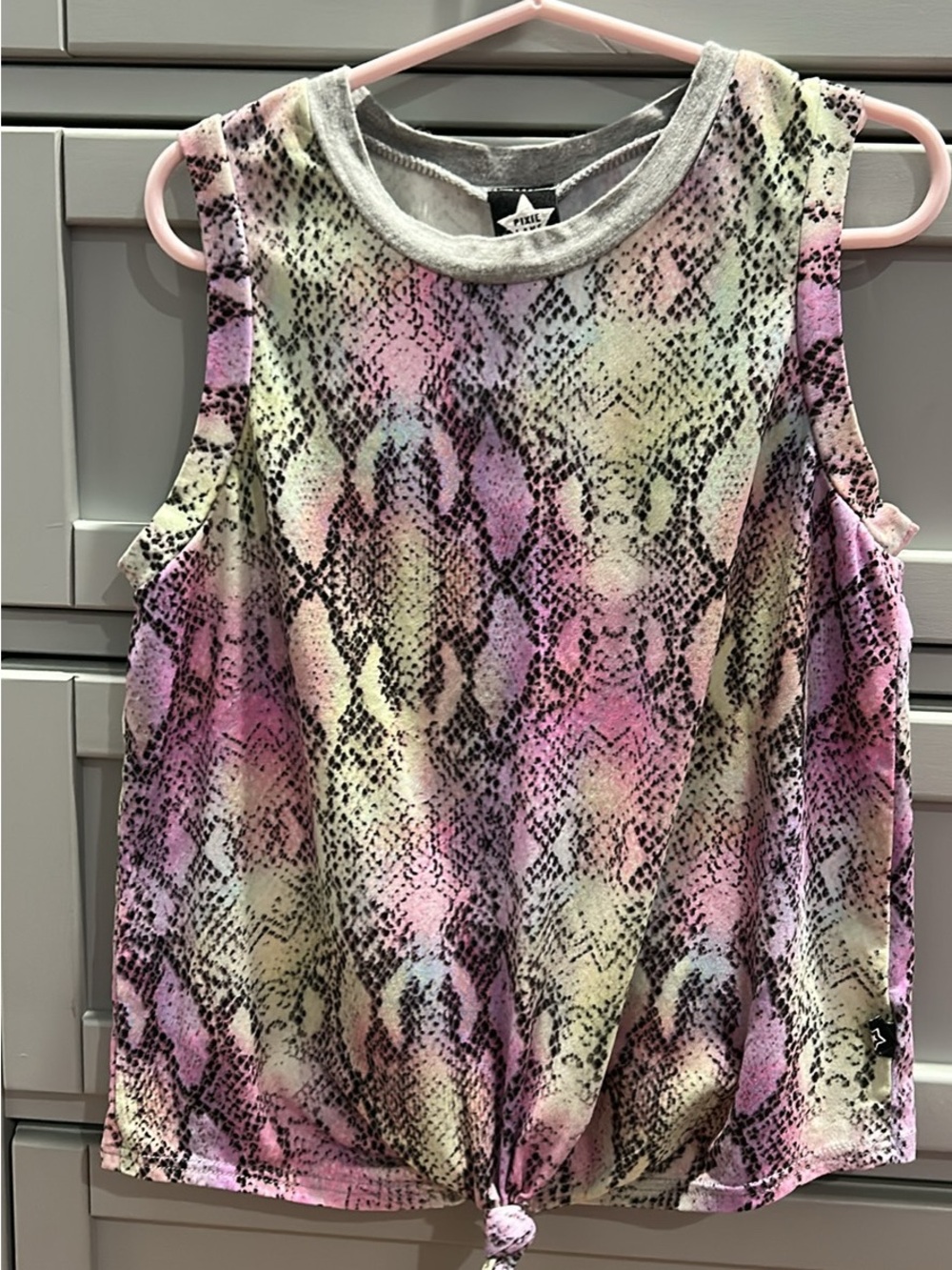 Girls' Pastel Snake-Print Tie Front Tank Top  and Matching Ruffle Shorts